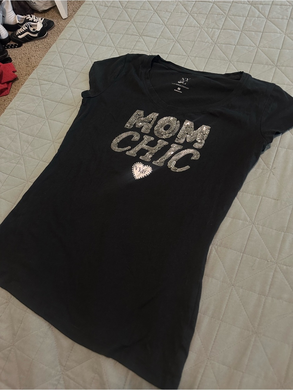 Mom Chic Black Sequin Graphic Tee